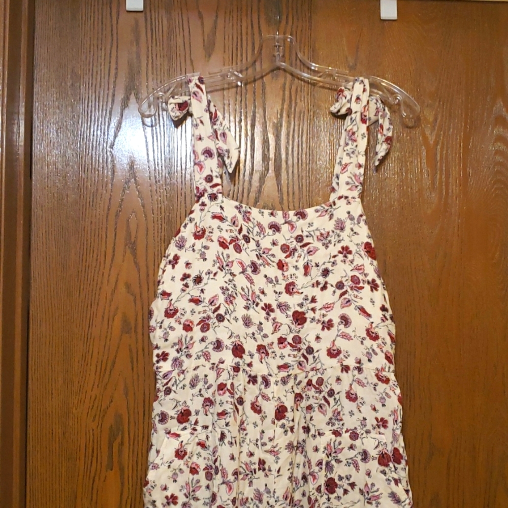 Zara white pink floral cotton overall/coverall/jumpsuit